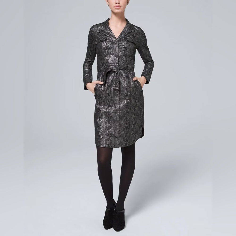 White House Black Market Foil Printed Shirt Dress - Picture 2 of 14